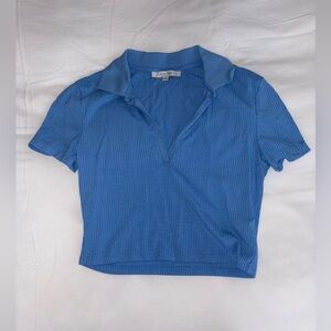 Blue Cropped Collared Women's Top